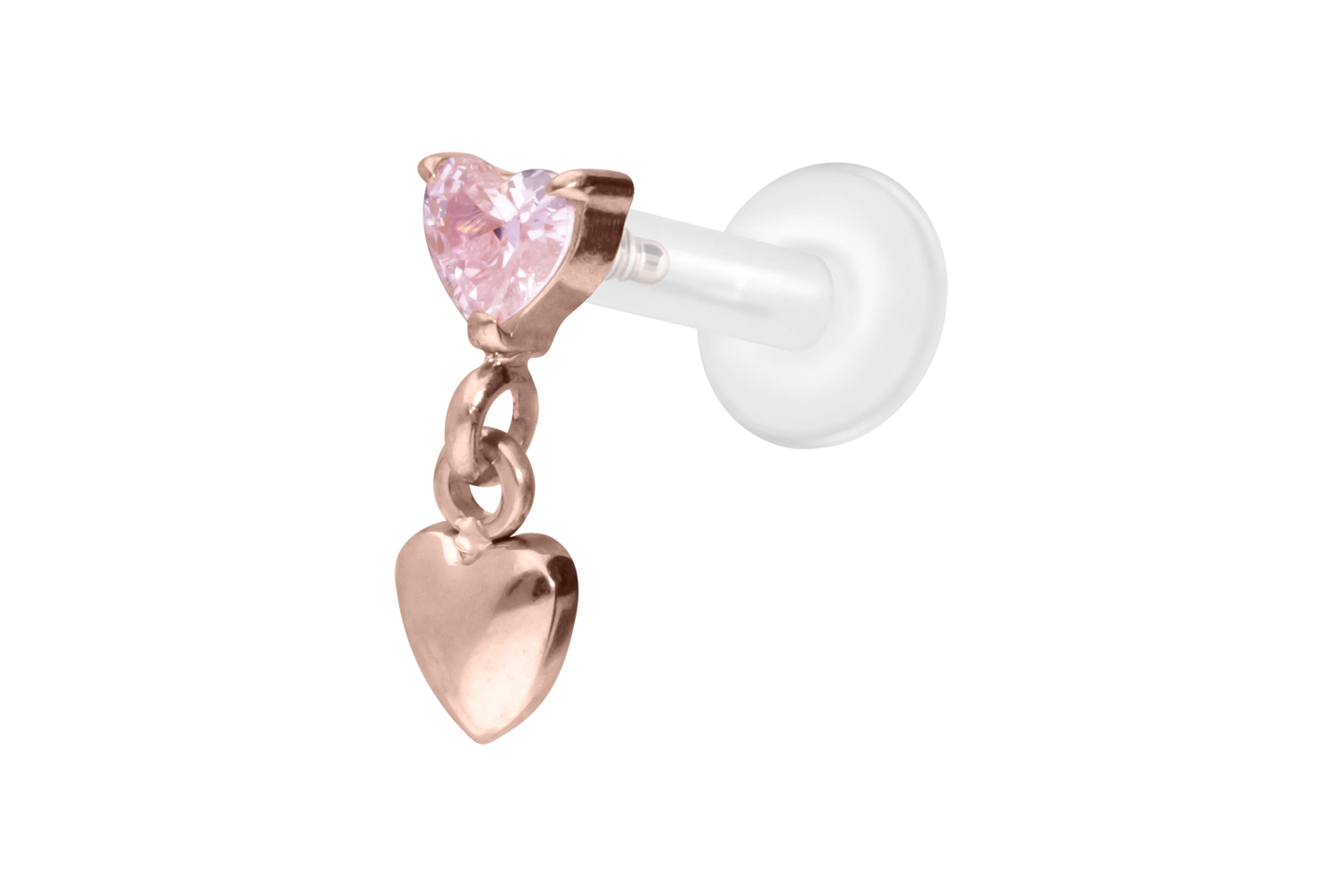 PTFE Labret Piercing mit Innengewinde + Titan-Aufsatz 2 HERZEN